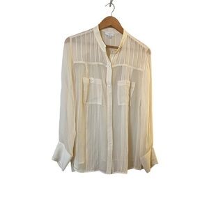 CHARTER CLUB 100% silk sheer cream mandarin collar pleated blouse